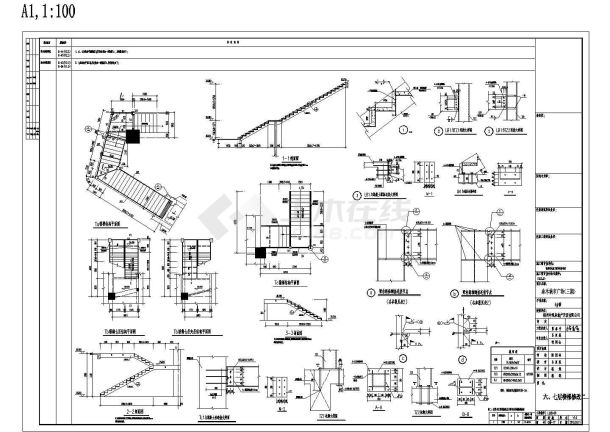 框架结构 室内钢结构楼梯大样及详图-图一