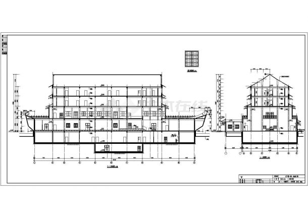 某四层框架结构船造型仿古饭店设计cad建筑方案图（甲级院设计）-图二