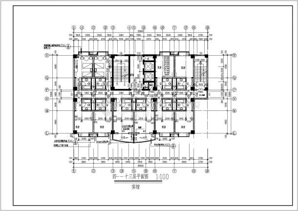 9千平米左右13层框架结构商务酒店建筑设计CAD图纸（底层商铺）-图二