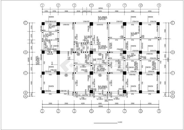 杭州市某商业街2900平米6层钢混框架商业综合楼结构设计CAD图纸-图二
