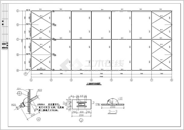 某标准现代三层商业用钢框架设计详细施工CAD图纸-图二