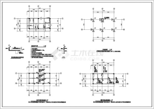 某标准现代框架结构商店结构设计详细施工CAD图纸-图二