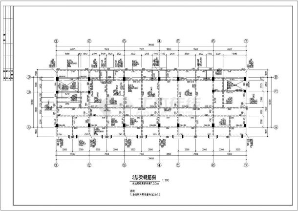 办公楼设计_某标准现代公司框架结构办公楼设计方案详细施工CAD图纸-图二