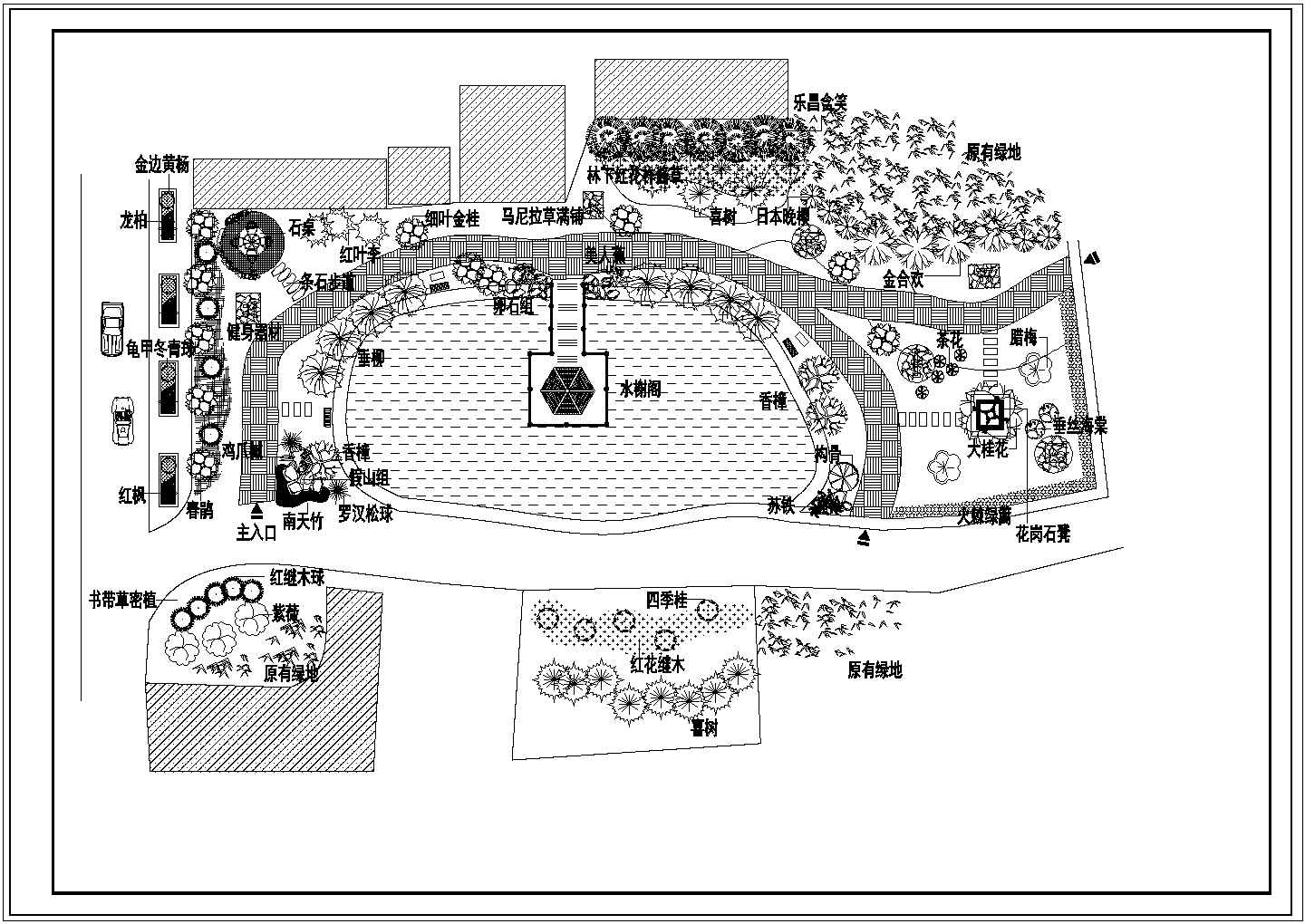 公园广场绿化CAD图纸-小游园绿化规划设计图