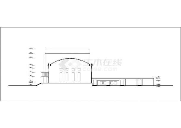 杭州市某消防支队1400平米单层框架结构战士食堂平立面设计CAD图纸-图二