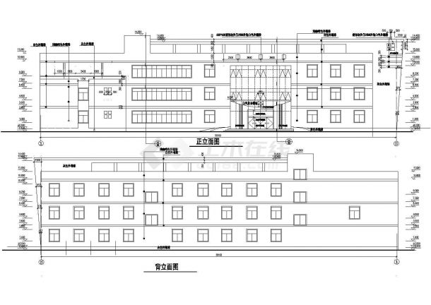阜新市某商业街3200平米3+1层框架结构商务酒店建筑设计CAD图纸-图一