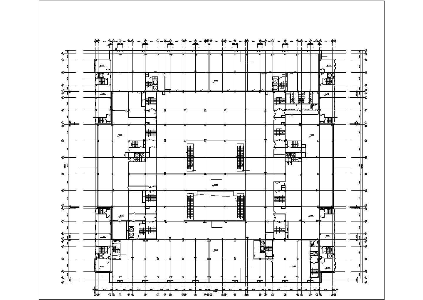 4900平米6层框混结构连锁超市平面设计CAD图纸（含地下2层和机房层）