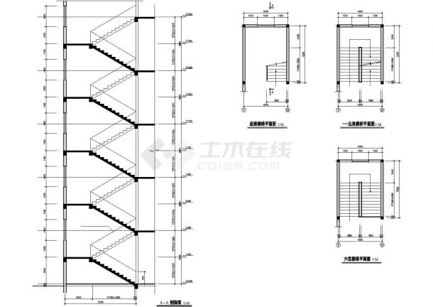3500平米6层框架结构商业综合楼平立剖面设计CAD图纸-图一