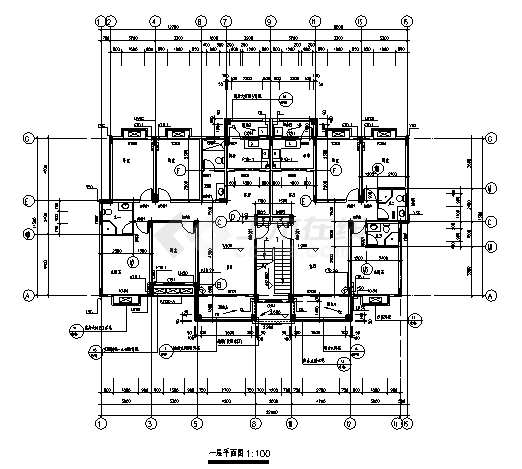 住宅楼设计_某七层框架结构住宅楼建筑施工cad图(含结构图，平面图，网络图)-图二