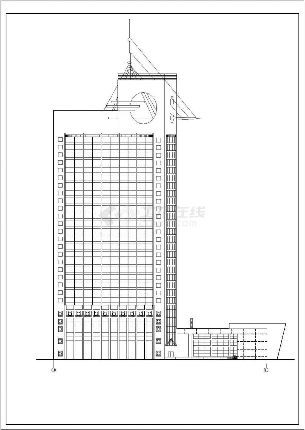 1.6万平米28层剪力墙结构商务宾馆平立剖面设计CAD图纸（含机房层）-图一