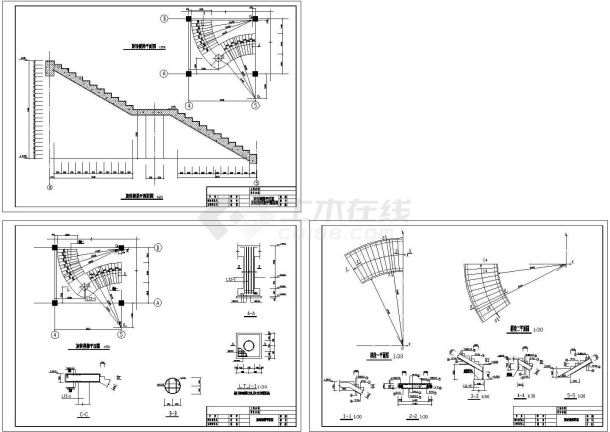 单层混凝土旋转楼梯施工cad图，共三张-图一