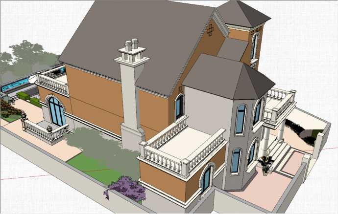 现代简约独栋庭院别墅模型_图1