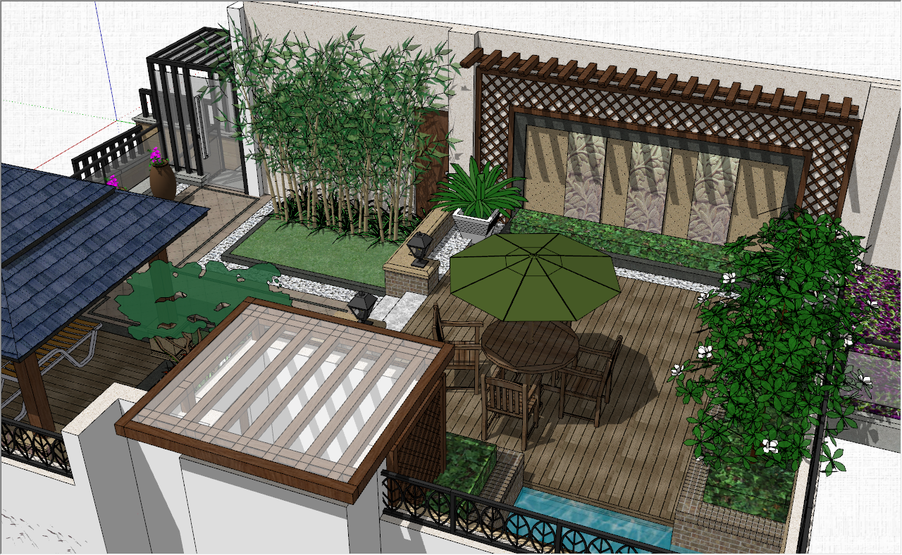 现代独栋别墅顶层庭院设计参考模型