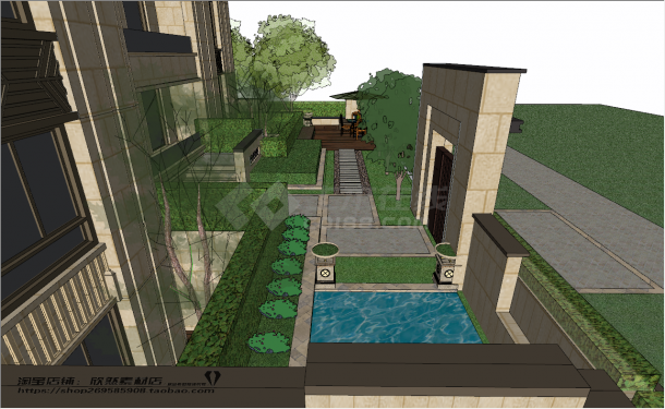 现代住宅楼庭院景观参考模型-图二