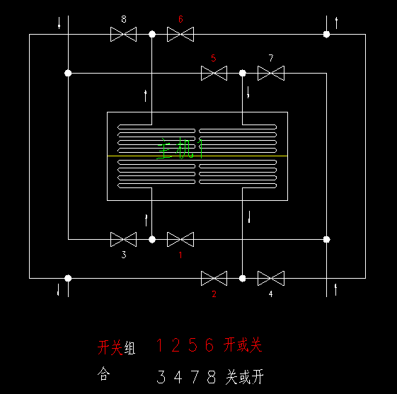 某地方中央空调机房水管另类连接法CAD平面布置参考图