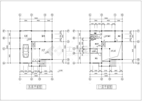 某砖混结构三层复式带车库型别墅设计cad全套建筑施工图（含结构设计，含效果图）-图二