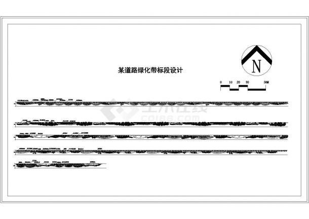 城市道路绿化规划CAD平面方案图-某道路绿化带标段设计-图一