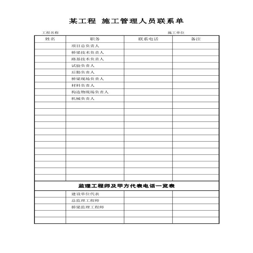 某施工工程管理人员联系单-图一