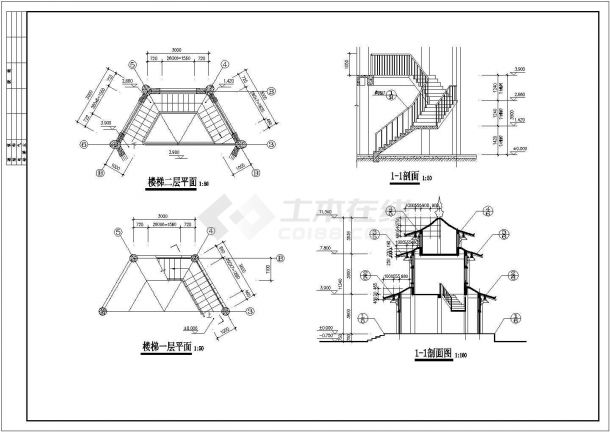 某地区柳园三层框架结构古建仿唐紫云阁设计cad全套建筑施工图（含设计说明）-图二