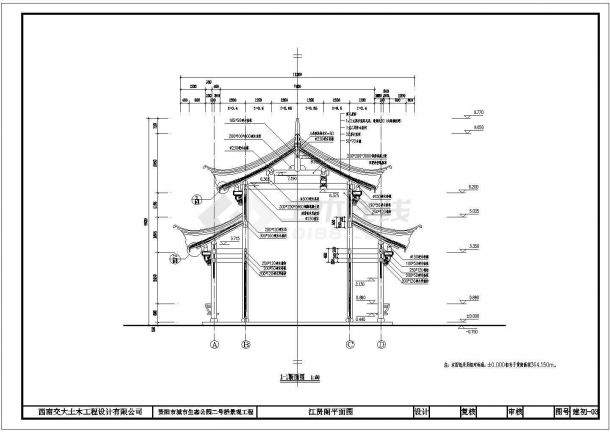某城市生态公园二号桥景观工程仿古重檐三江阁设计cad全套建筑施工图（甲级院设计）-图二