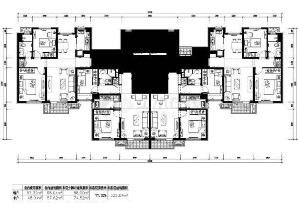 325平方米高层一梯四户住宅户型设计cad图（含效果图）-图一