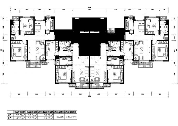 325平方米高层一梯四户住宅户型设计cad图（含效果图）_图1