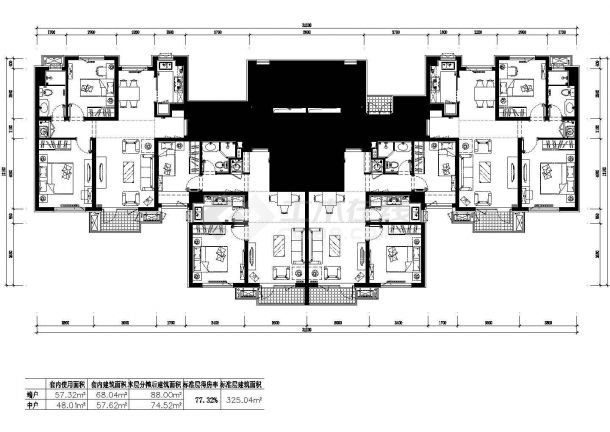 325平方米高层一梯四户住宅户型设计cad图（含效果图）-图二