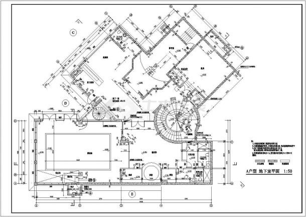 某三层带地下层框架结构别墅设计cad建筑施工图（含户型图，含效果图）-图二