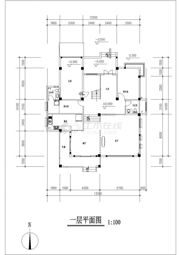 欧式独栋别墅建筑设计施工图（含效果图）-图二