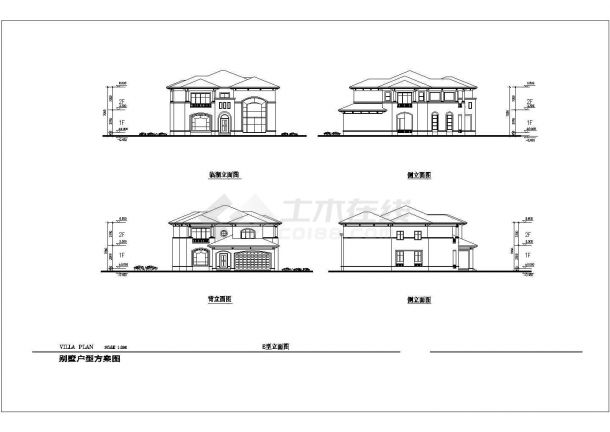两套二层框架结构私人别墅设计cad建筑方案图（带效果图）-图一