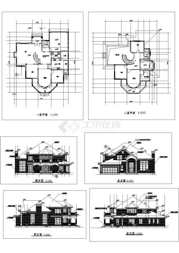 某二层砖混结构欧式风格新农村住宅别墅设计cad建筑方案图（标注详细）-图一
