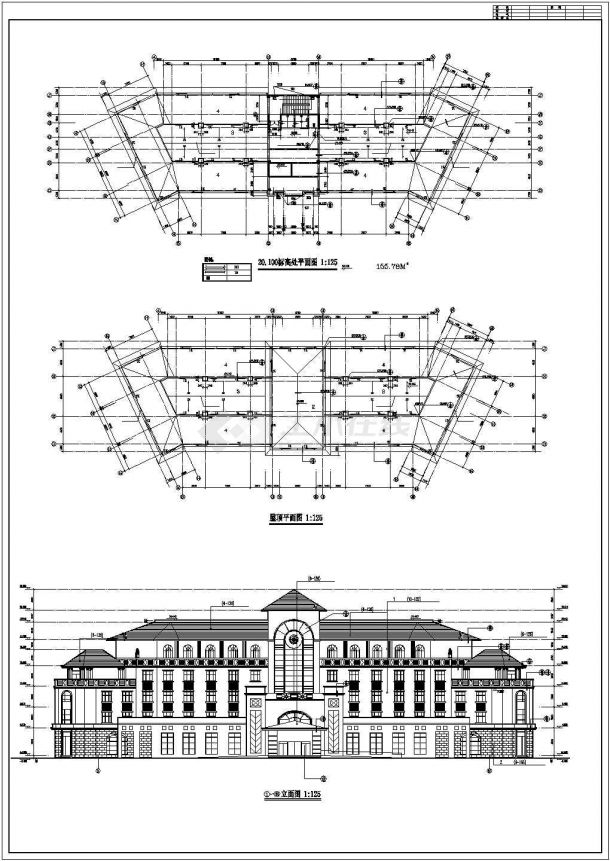 8900平米5+1层框混结构商务酒店建筑设计CAD图纸-图一