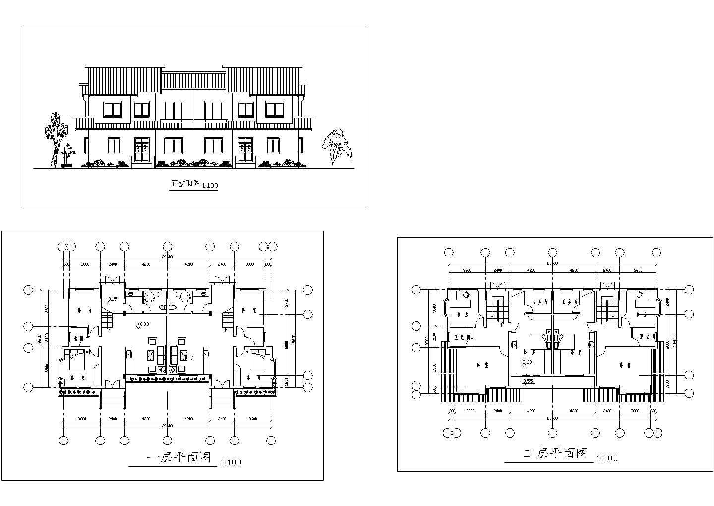 某二层框架结构新古典风格农村住宅别墅设计cad建筑方案图纸（甲级院设计）