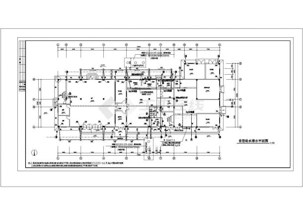 宝鸡市某乡镇医院三层职工宿舍楼给排水施工设计CAD图（含给排水系统说明）-图二