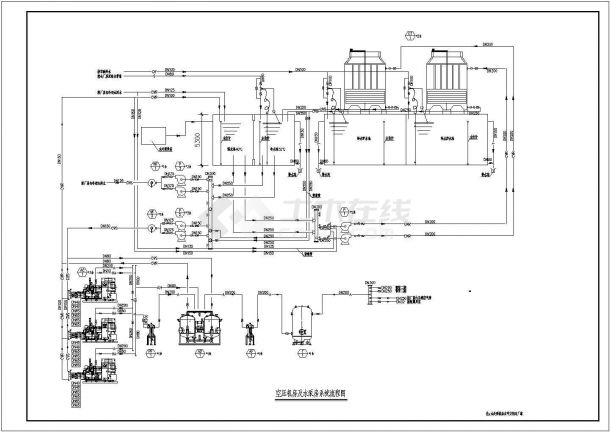 某空压机房及水泵房系统流程设计cad图纸-图一