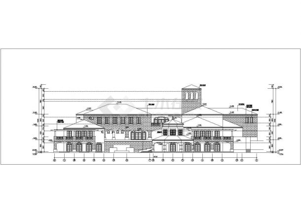 秦皇岛市某度假区2100平米3层框架民宿酒店建筑设计CAD图纸-图一