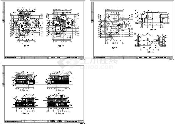 某二层砌体结构简欧风格独立山地别墅住宅设计cad全套建施图纸（标注详细）-图一