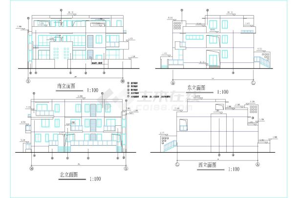 某二层带阁楼框架结构现代风格住宅设计cad全套建筑施工图（标注详细）-图二