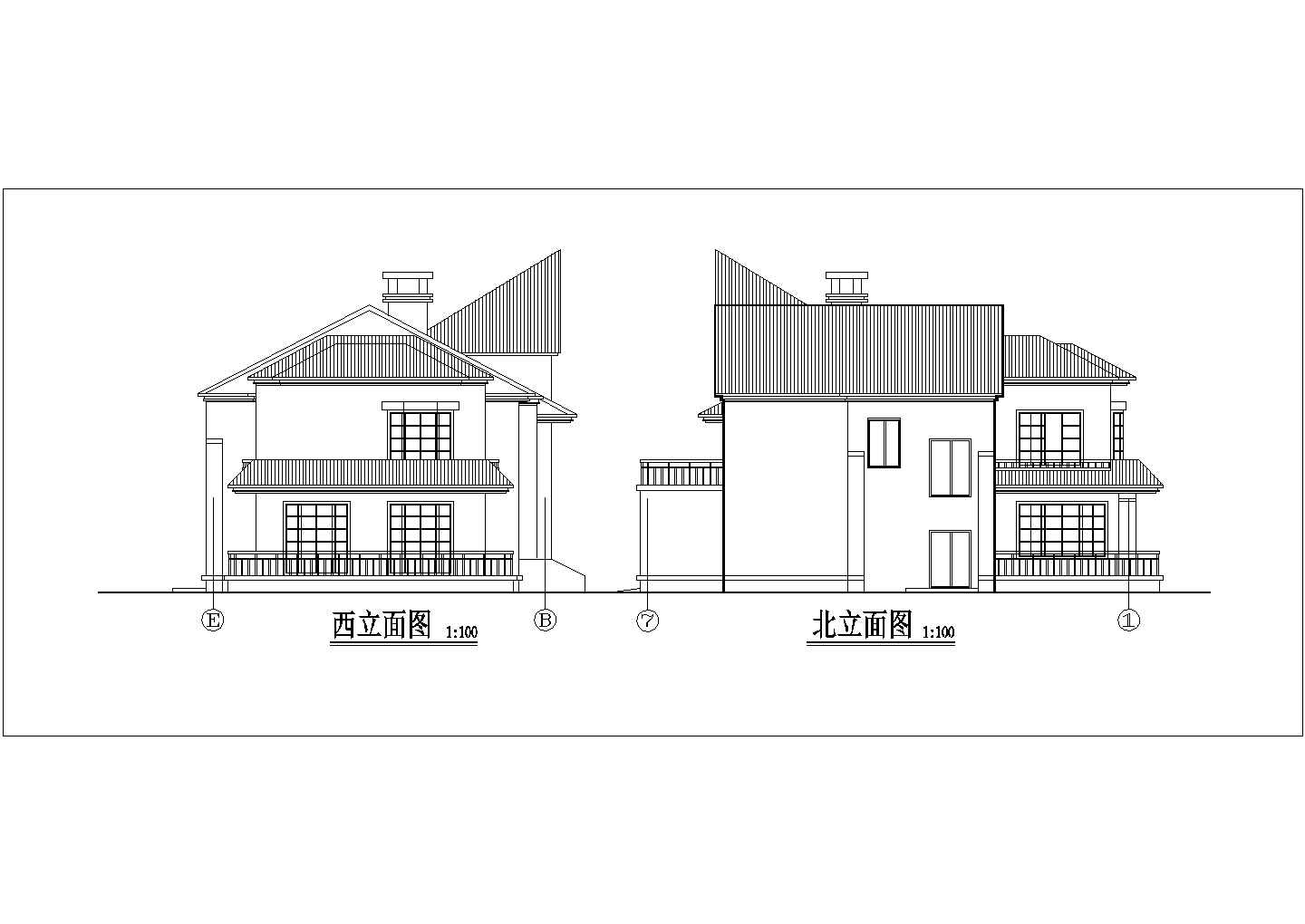 某二层框架结构现代风格住宅设计cad全套建施图（含总平面图）