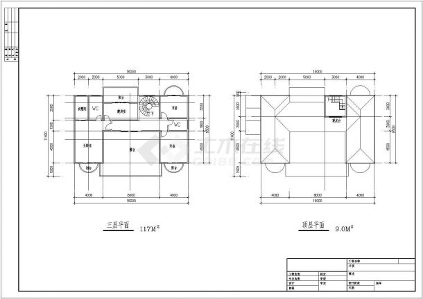 某大型楼盘别墅（三层框架结构，欧式风格）户型设计cad建筑方案图（含4种户型设计）-图二