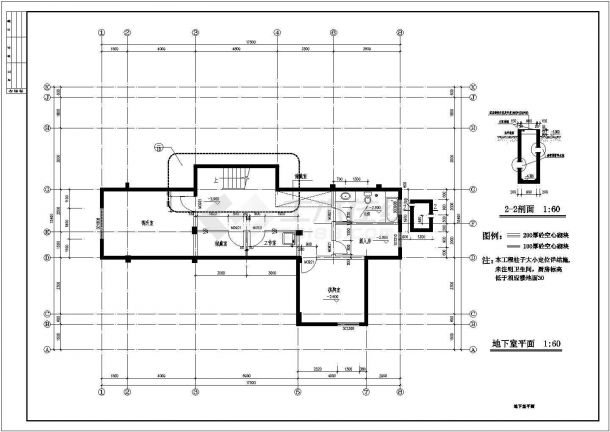 某二层带地下室砖混结构欧式风格别墅设计cad全套建筑施工图（含效果图）-图二