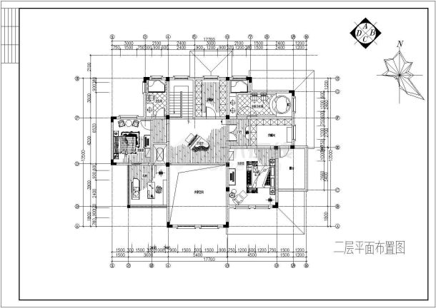 某二层砖混结构欧式别墅室内装修设计cad全套施工图纸（含设计说明）-图二