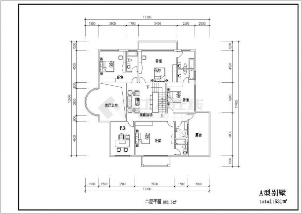 某三层砖混结构现代风格别墅（总建筑面积531平方米）设计cad建筑方案图（含11种户型设计）-图二