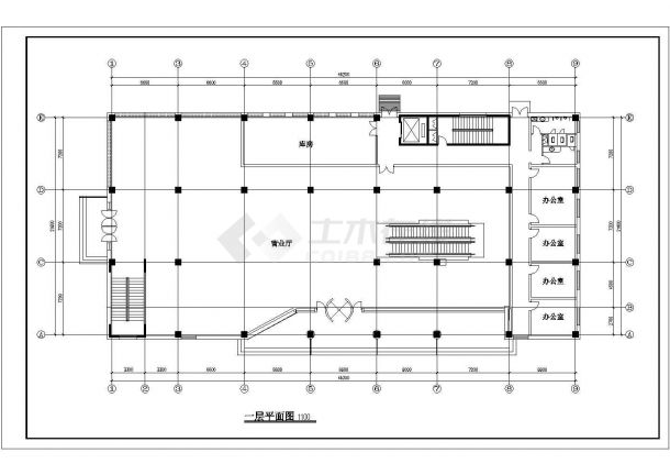 惠州市某社区2400平米3层混合结构百货商场平立面设计CAD图纸-图二