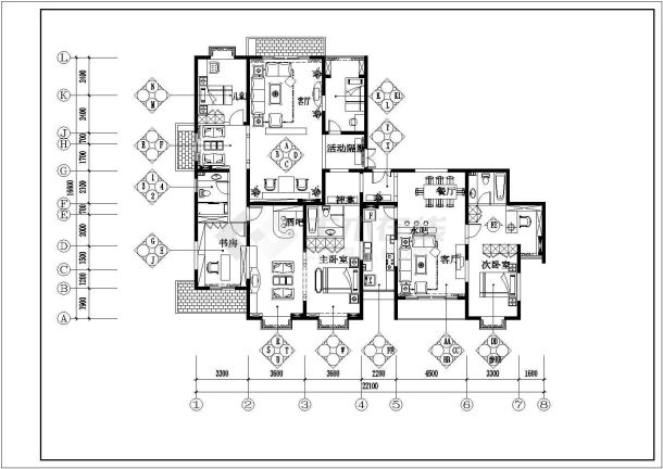 某农民豪华住宅（四室三厅二卫）室内装修设计cad全套施工图（甲级院设计）-图一