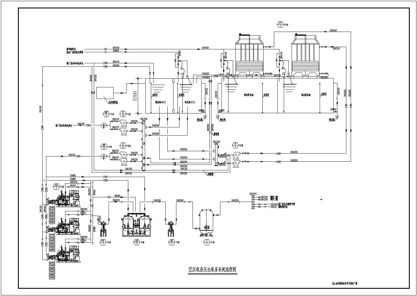 某标准空压机房及水泵房系统流程电气控制原理设计CAD平面图纸