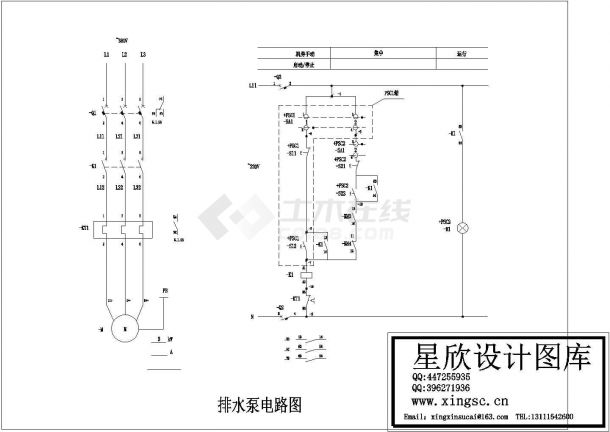 某标准型号排水泵电路控制原理设计CAD图纸-图一