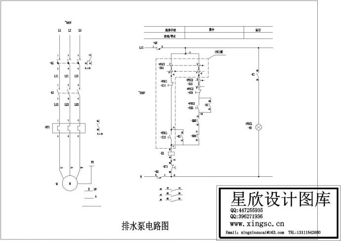 某标准型号排水泵电路控制原理设计CAD图纸_图1