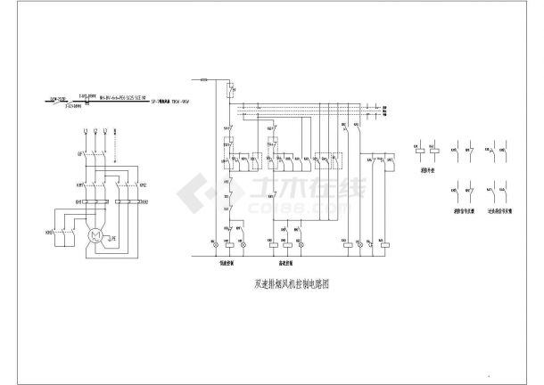 某通用型号双速排烟风机电气原理设计CAD图纸-图一