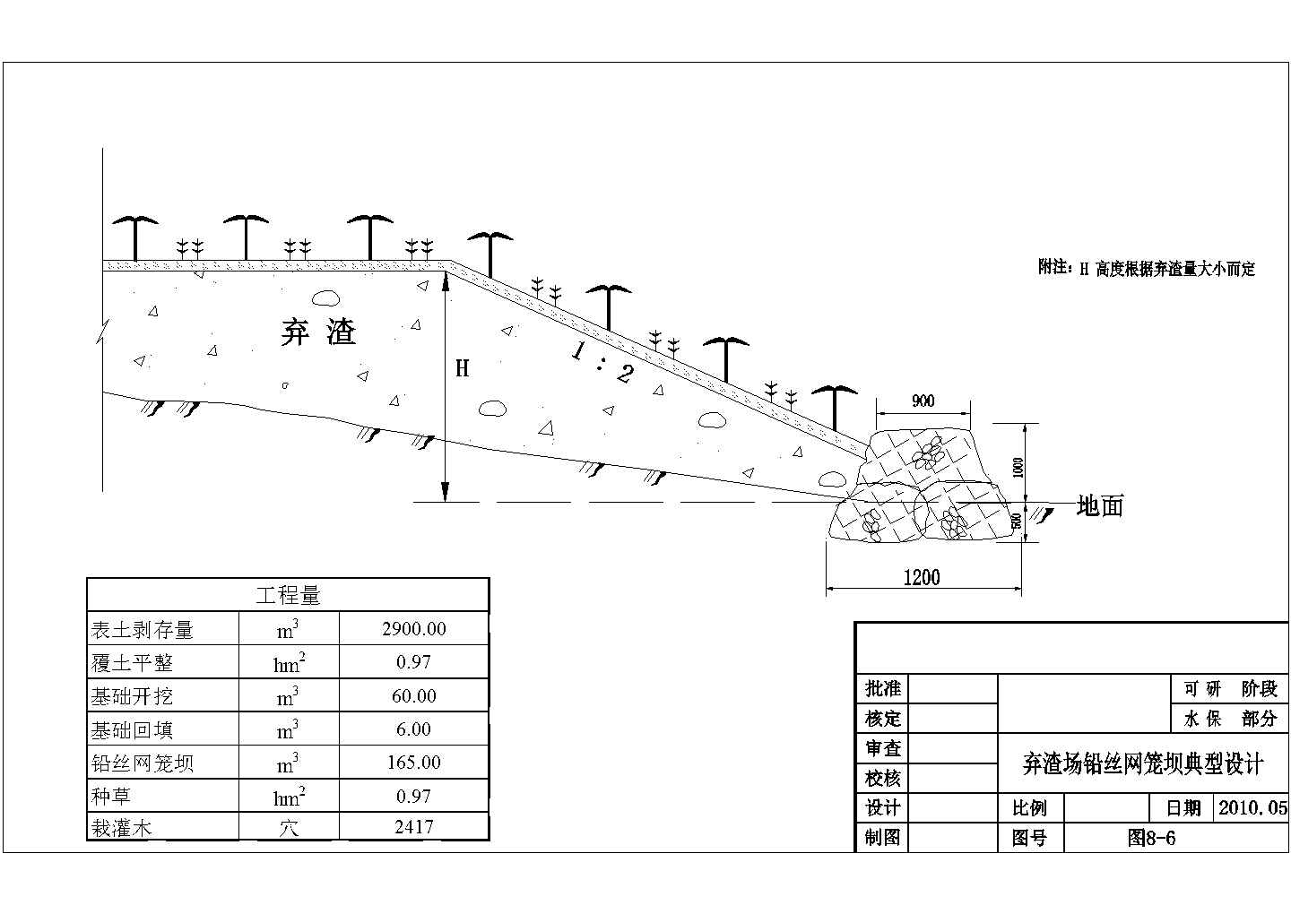 典型弃渣场铅丝网笼坝设计cad施工断面图（标注详细）